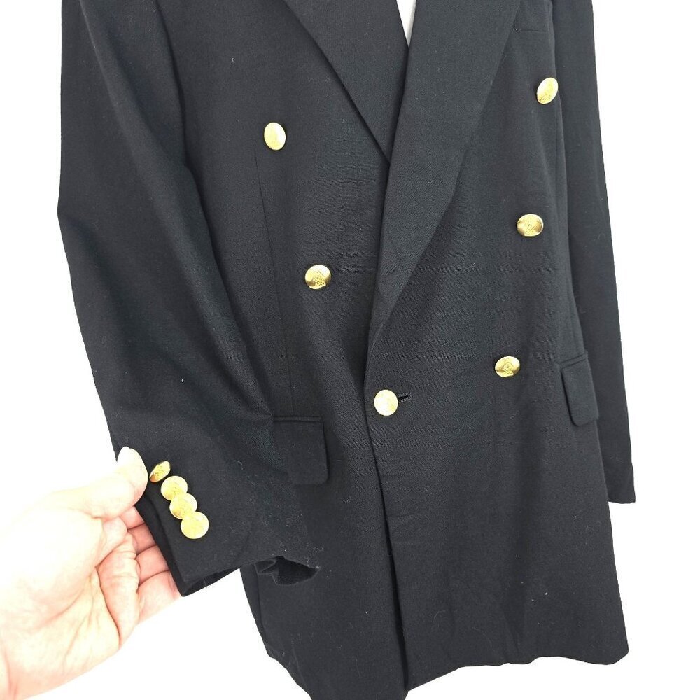 Austin ReedJacobsons Double Breasted Gold Button Wool Black Blazer Men Size 40R - Picture 6 of 12
